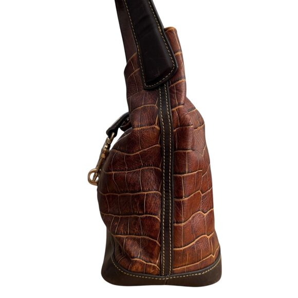 Dooney & Bourke‎ Croco Embossed Leather Hobo Shoulder Bag Brown Preppy Classic - Picture 4 of 11